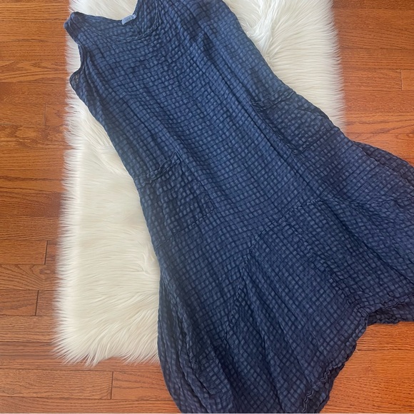 Linnea Linen Blend Blue Midi Lagenlook Dress Sleeveless with Pockets Size Small - Picture 1 of 6